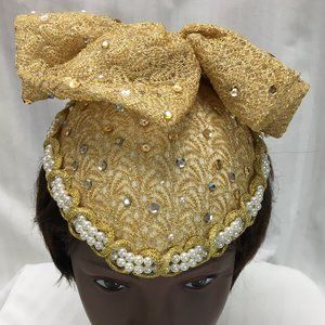 Gold Whittall & Shon Lace Fascinator with Sequin & Pearls